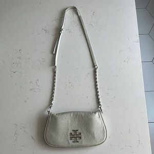 Tory Burch Silver Shoulder Bag with Logo Detail